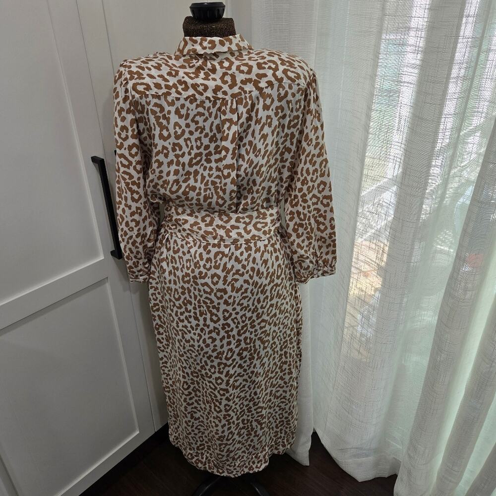 J. Crew Tie Waist Shirt Dress Bold Leopard Print Button-Up Maxi Dress Size 12 - Picture 3 of 12
